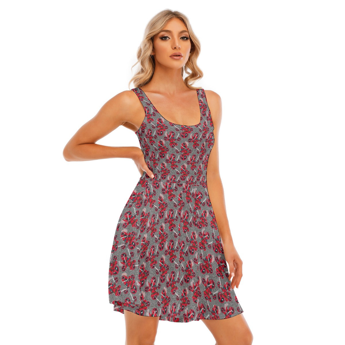 Superhero Stitch - Red Masked Hero - Women's Sleeveless Pocket Skater Dress