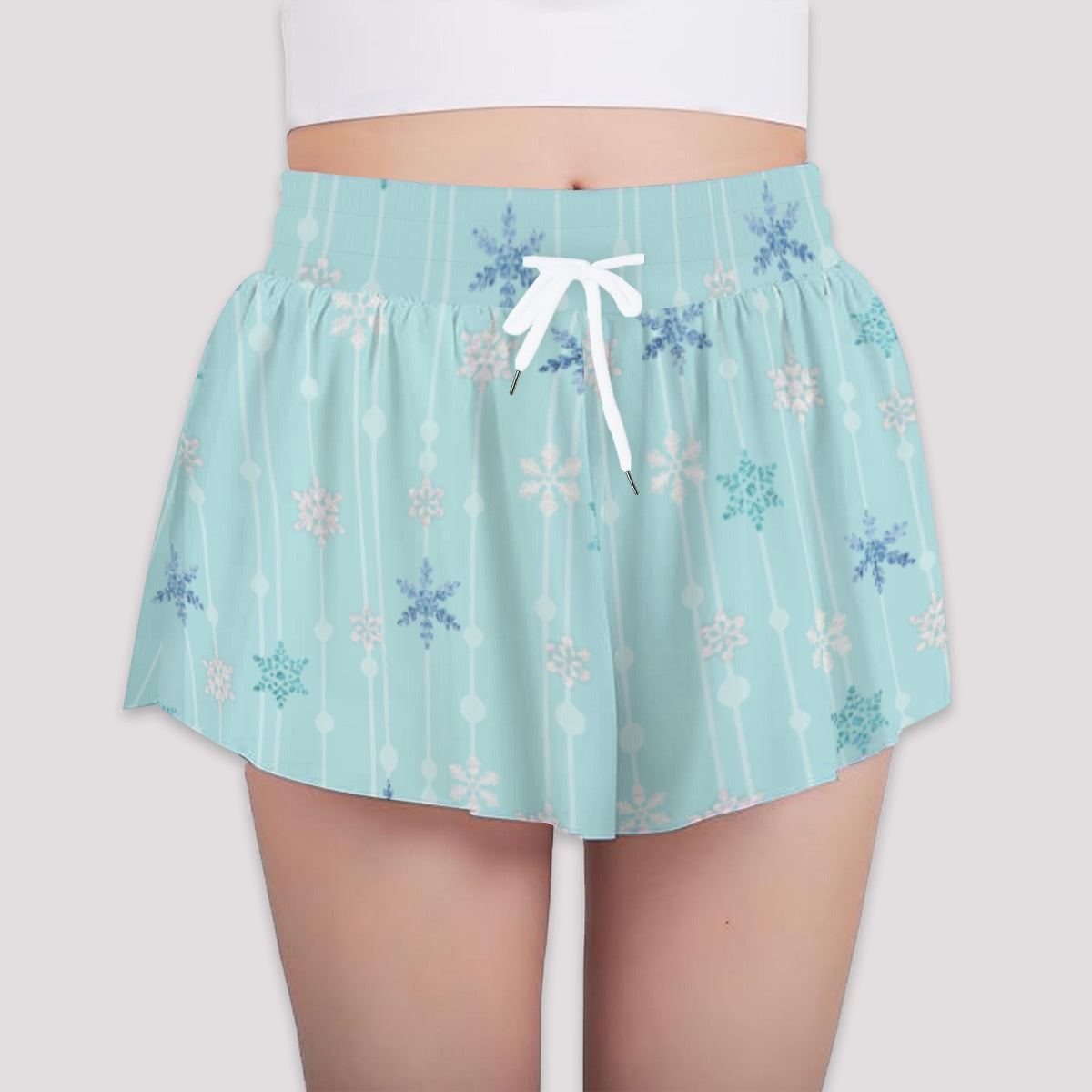 Ice Queen Snowflake Pattern - Girls’ Flowy Pocket Shorts
