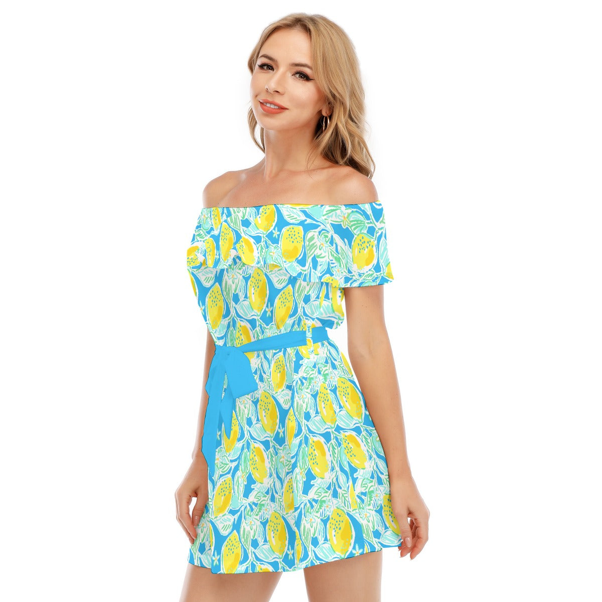 Lemon Drop Daydream - Women's Off-shoulder Ruffle Dress