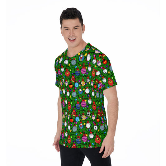 Festive Character Baubles on Green - Men's Short Sleeve T-Shirt