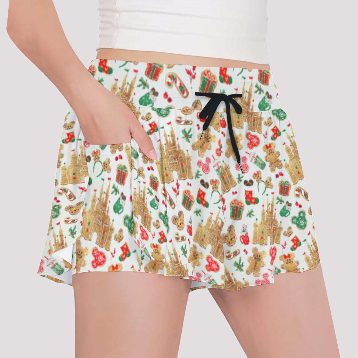 Gingerbread Castle Holiday Treats - Girls’ Flowy Pocket Shorts