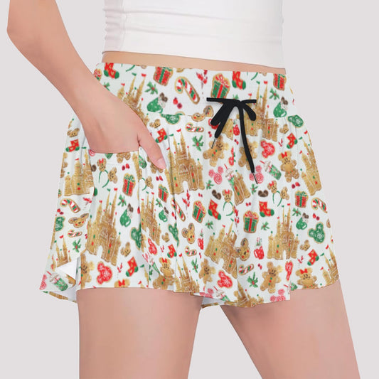 Gingerbread Castle Holiday Treats - Girls’ Flowy Pocket Shorts