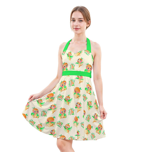Citrus Charm Bird - Women's Halter Vintage Pocket Dress