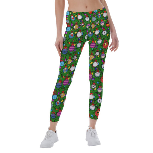 Festive Character Baubles on Green - Women's Yoga Leggings