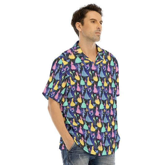 Princess Glitter Silhouettes - Men's Hawaiian Button Up Shirt