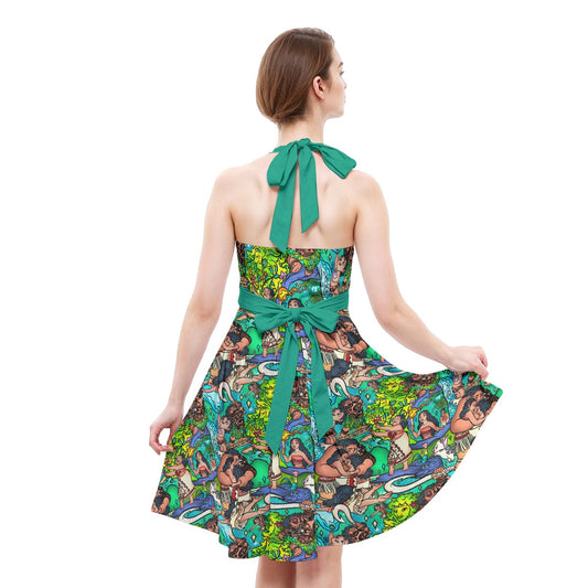 Ocean Voyager Storybook Scenes - Women's Halter Vintage Pocket Dress