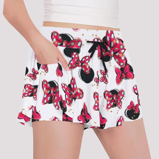 Polka Dot Bows & Mouse Ears - Girls’ Flowy Pocket Shorts