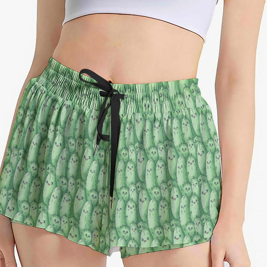 Kawaii Pickle Party - Women's Flowy Pocket Shorts