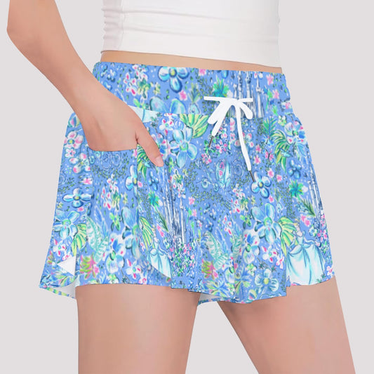 Bright Tropical Princess - Royal Beach Day - Girls’ Flowy Pocket Shorts