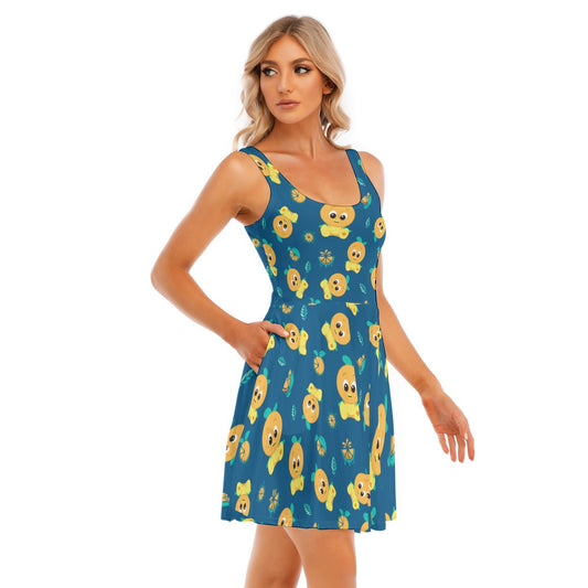 Cheerful Citrus Bird - Women's Sleeveless Pocket Skater Dress