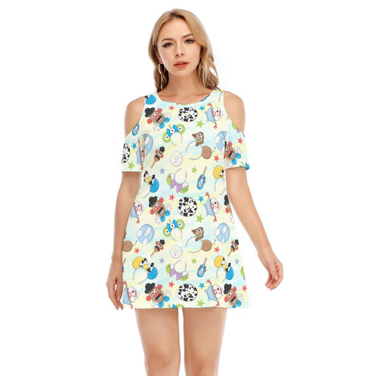 Playful Toy Style Icons - Women's Cold Shoulder Cotton Dress