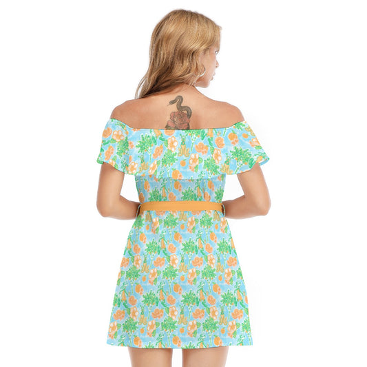 Neon Tangerine Island Pals - Women's Off-shoulder Ruffle Dress