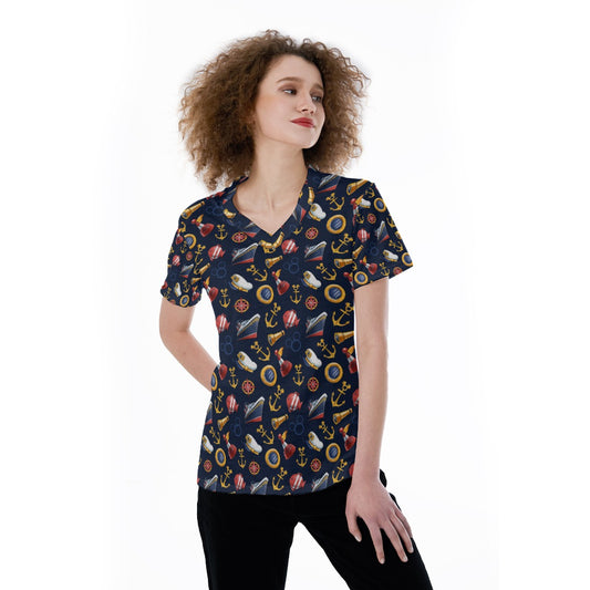 Mouse Ear Nautical Icons - Women's Short Sleeve V-Neck T-Shirt