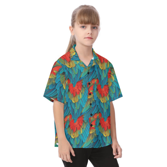 Animal Print - Macaw Parrot - Kid's Hawaiian Button Up Shirt
