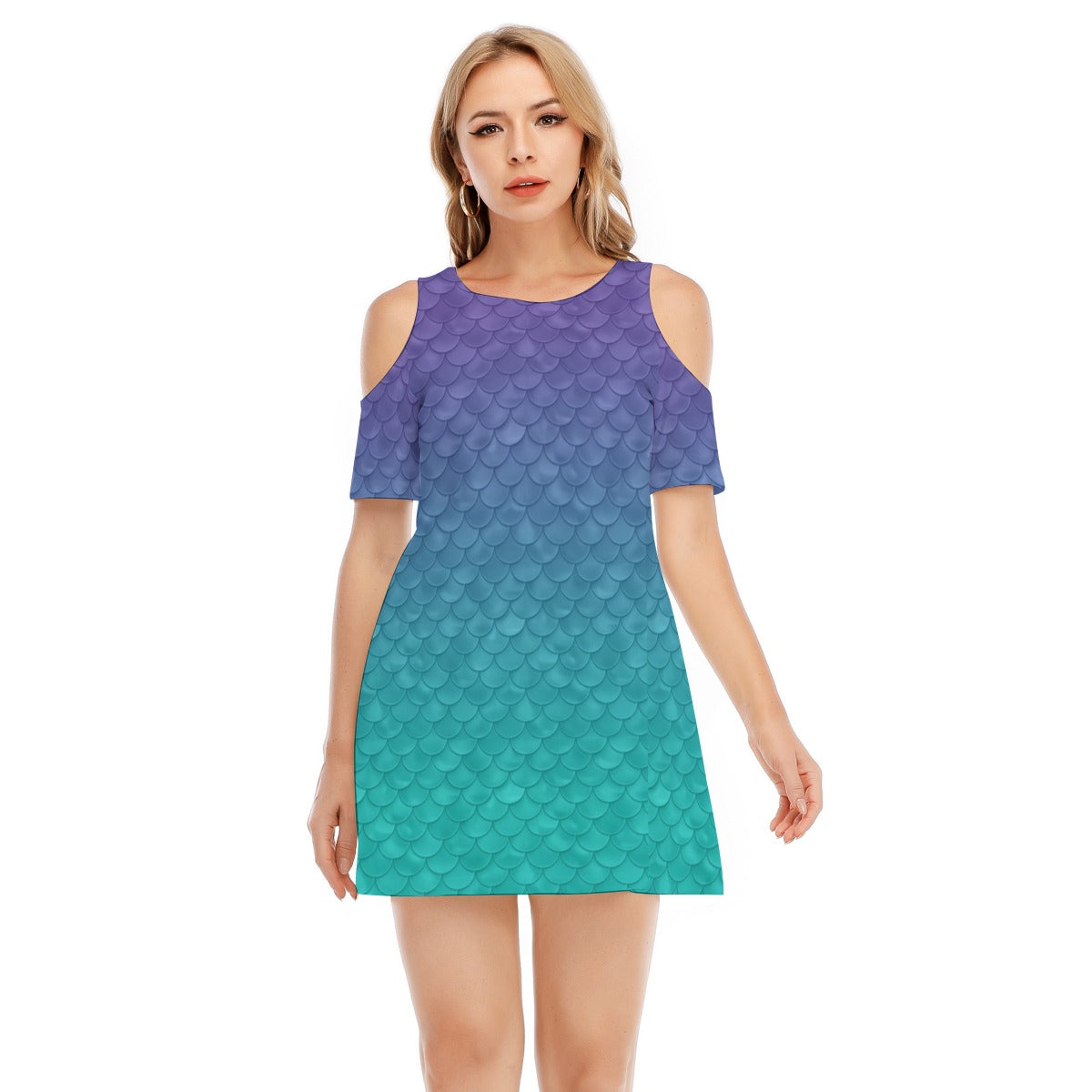 Dreamy Mermaid Scales - Women's Cold Shoulder Cotton Dress