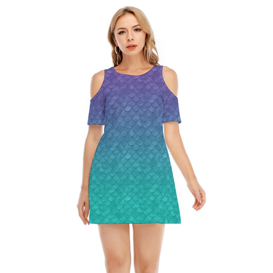 Dreamy Mermaid Scales - Women's Cold Shoulder Cotton Dress