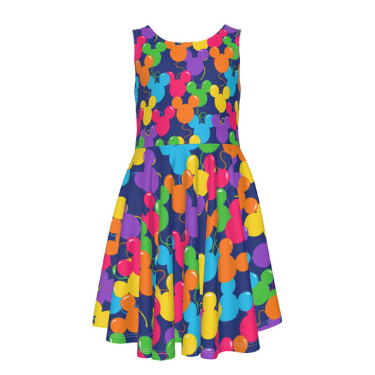 Bright Mouse Ear Balloons- Kid's Sleeveless Skater Dress