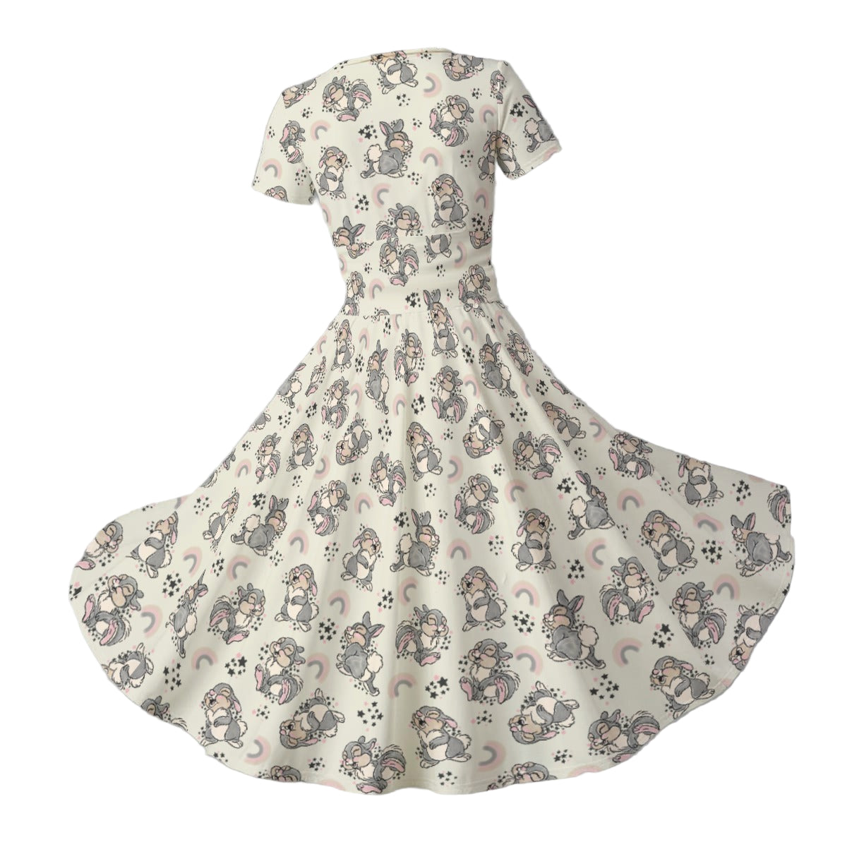 Bouncy Bunny Bliss - Women's V-Neck Ruched Midi Dress