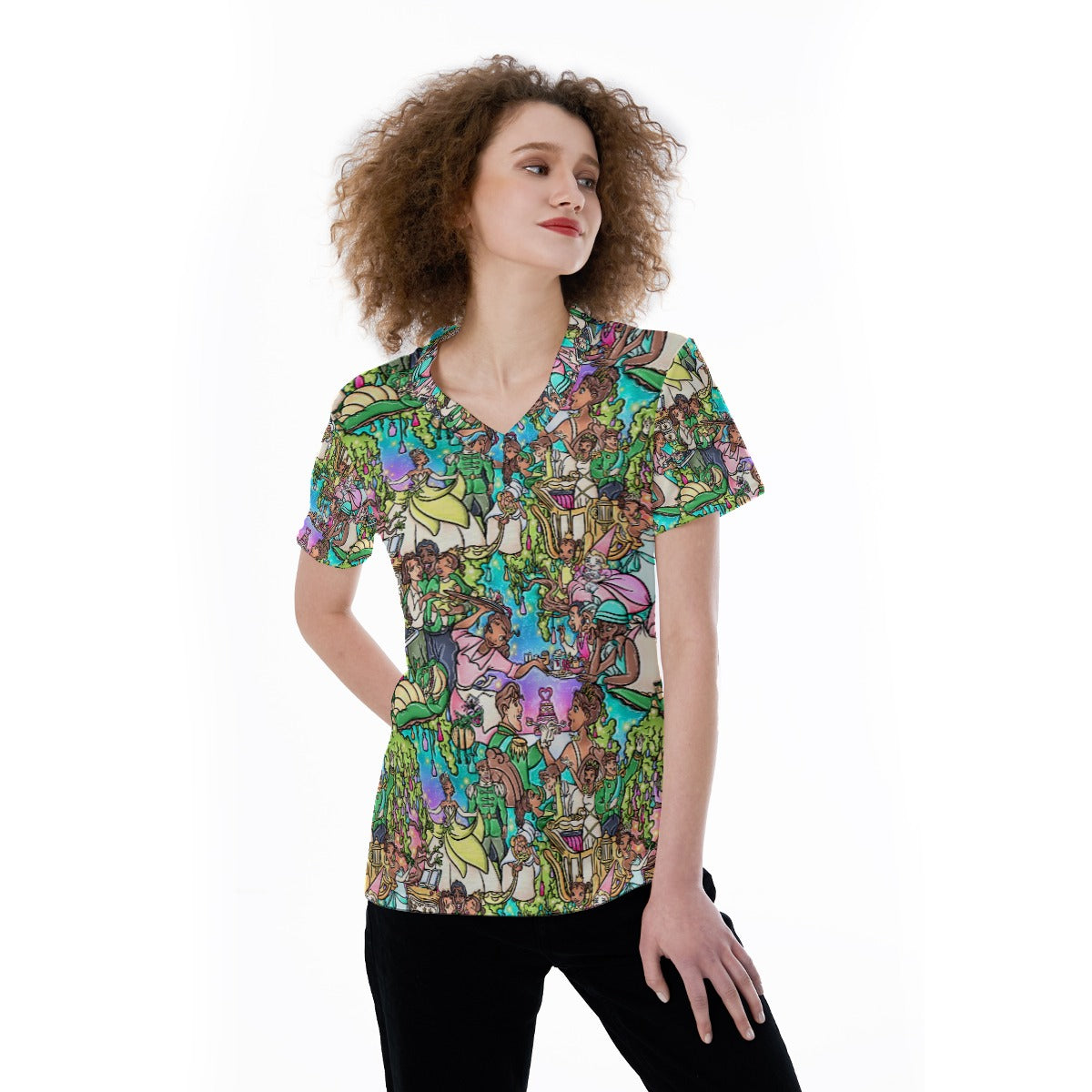 Bayou Princess Storybook Scenes - Women's Short Sleeve V-Neck T-Shirt