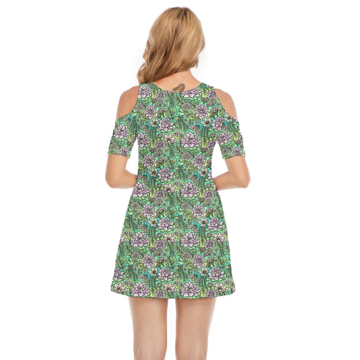 Fairytale Florals – Bayou Blooms - Women's Cold Shoulder Cotton Dress