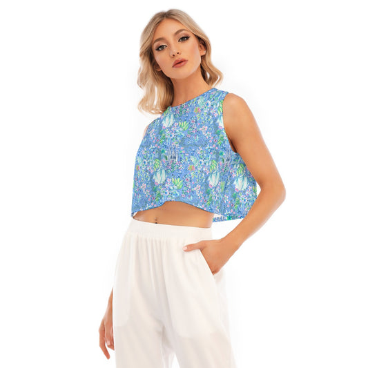 Bright Tropical Princess - Royal Beach Day - Women’s Sleeveless Cropped Tee