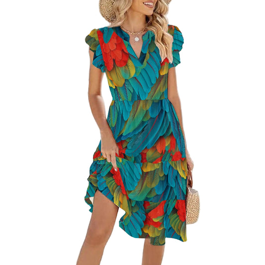 Animal Print - Macaw Parrot - Women's Tiered Pocket Midi Dress