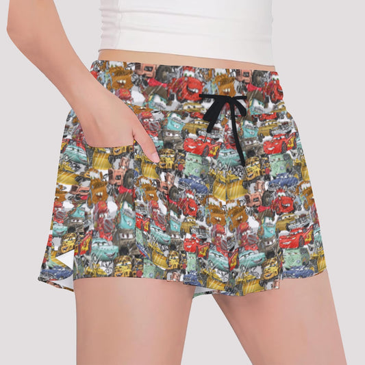 Racing Legends Sketch - Girls’ Flowy Pocket Shorts