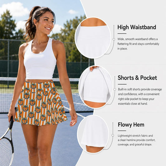 Pumpkin Cameo Stripes - Women’s Athletic Skater Skort with Pockets