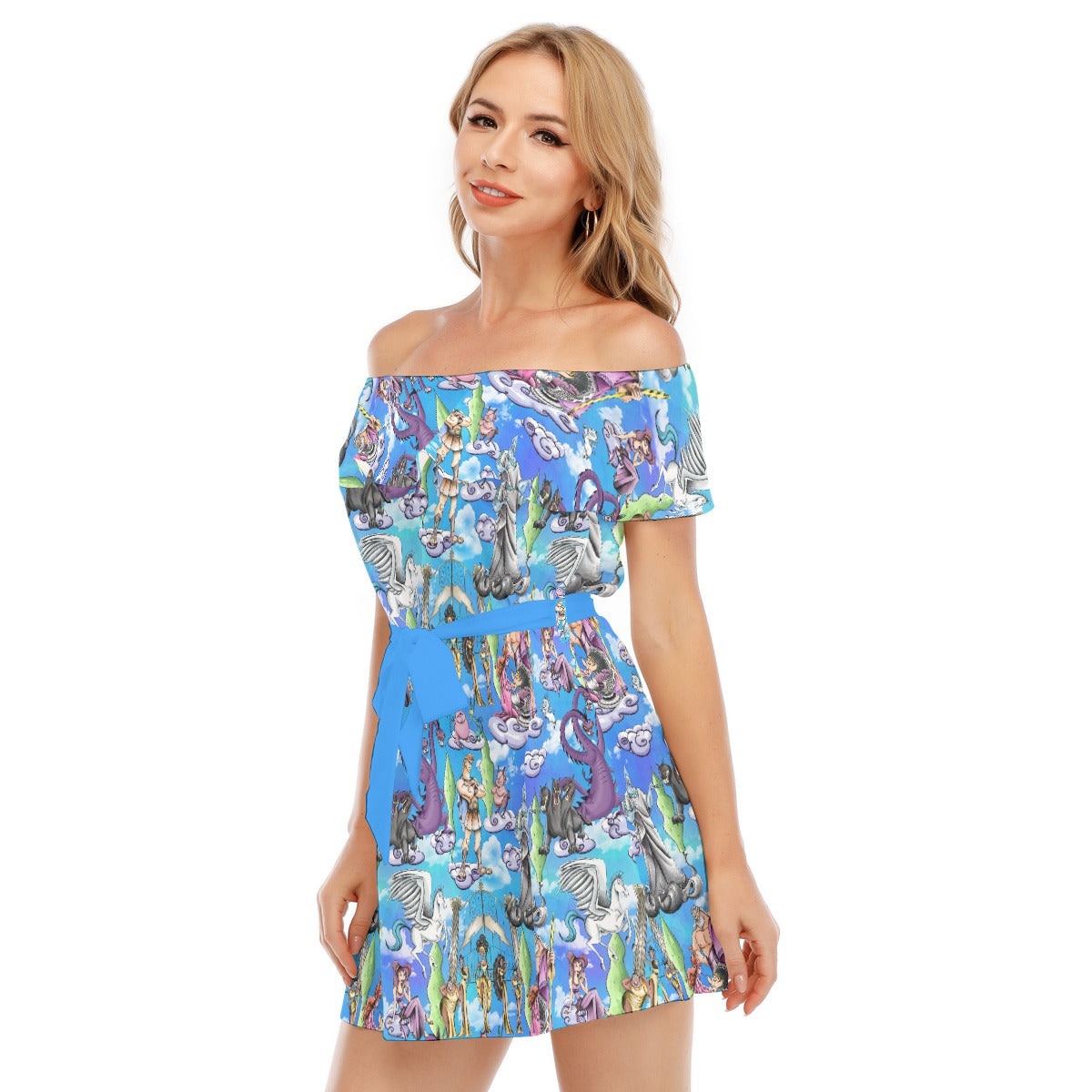 Mythic Hero Chaos Clouds - Women's Off-shoulder Ruffle Dress