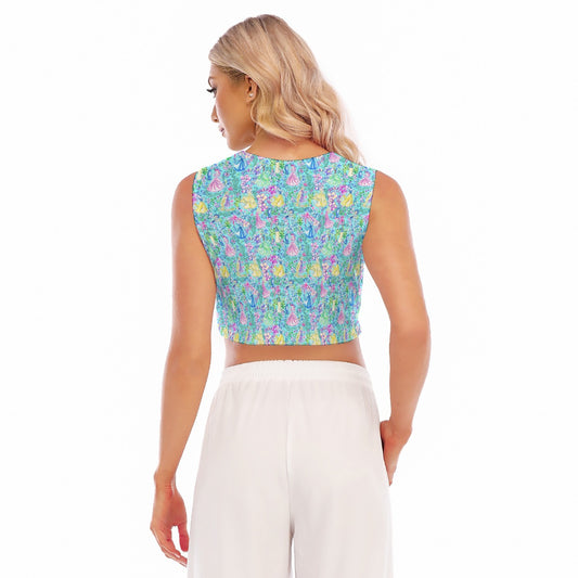 Bright Tropical Princess - Royal Garden Mashup - Women’s Sleeveless Cropped Tee