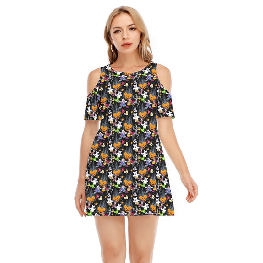 Mouse Gang Trick or Treatreat - Women's Cold Shoulder Cotton Dress
