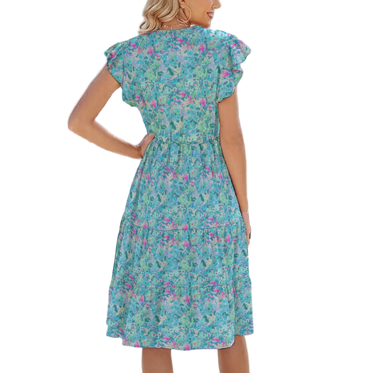 Bright Floral Flight - Neverland Adventure - Women's Tiered Pocket Midi Dress
