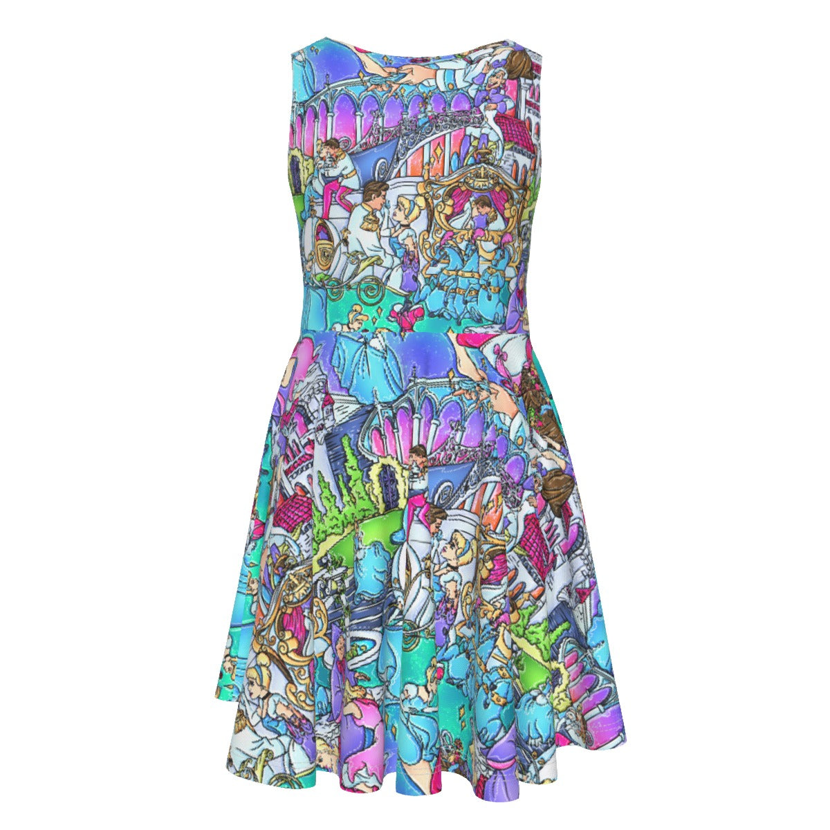 Glass Slipper Storybook Scenes - Kid's Sleeveless Skater Dress