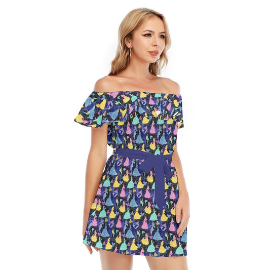 Princess Glitter Silhouettes - Women's Off-shoulder Ruffle Dress