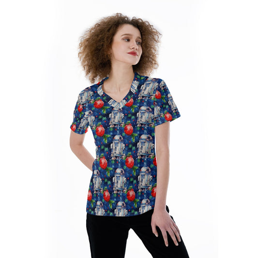 Little Blue Christmas Droid - Women's Short Sleeve V-Neck T-Shirt