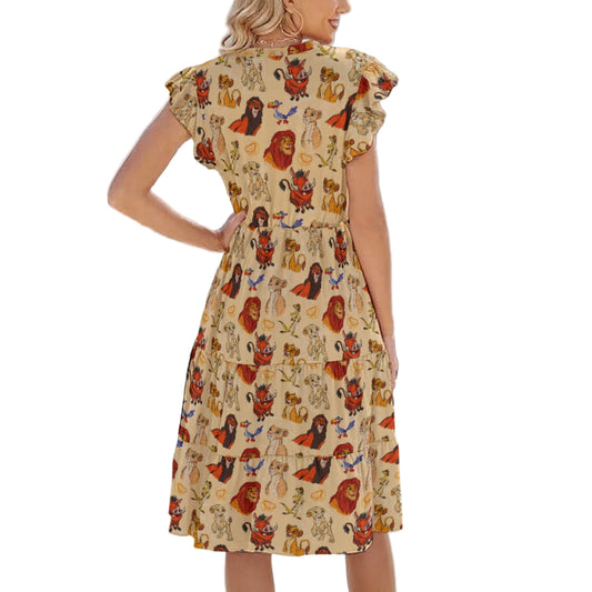 Sketched Savanna Friends - Women's Tiered Pocket Midi Dress
