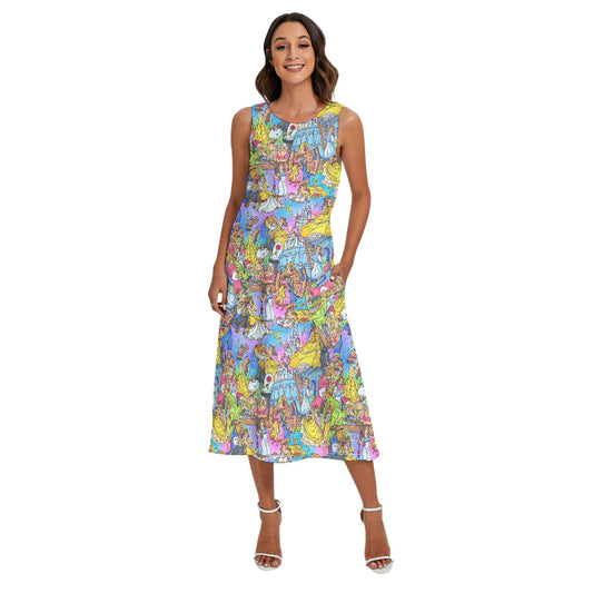 Enchanted Tale Storybook Scenes - Women’s Diagonal Pocket Midi Dress