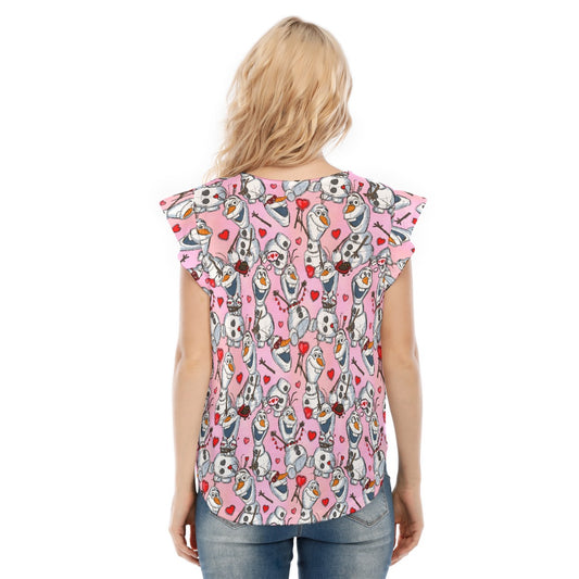 Sketched Snowman Valentine’s Day - Women’s Flutter Sleeve Top