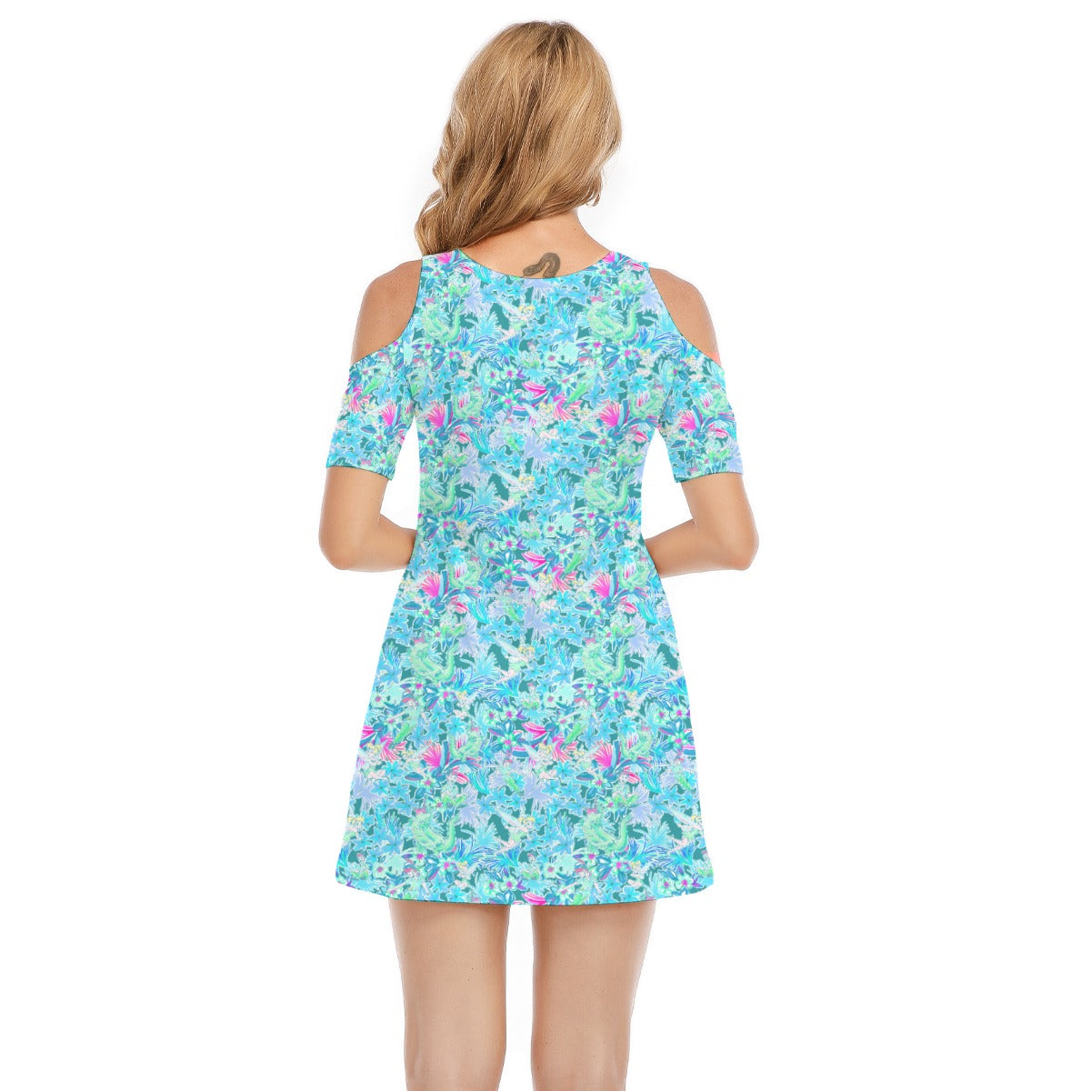 Bright Floral Flight - Neverland Adventure - Women's Cold Shoulder Cotton Dress