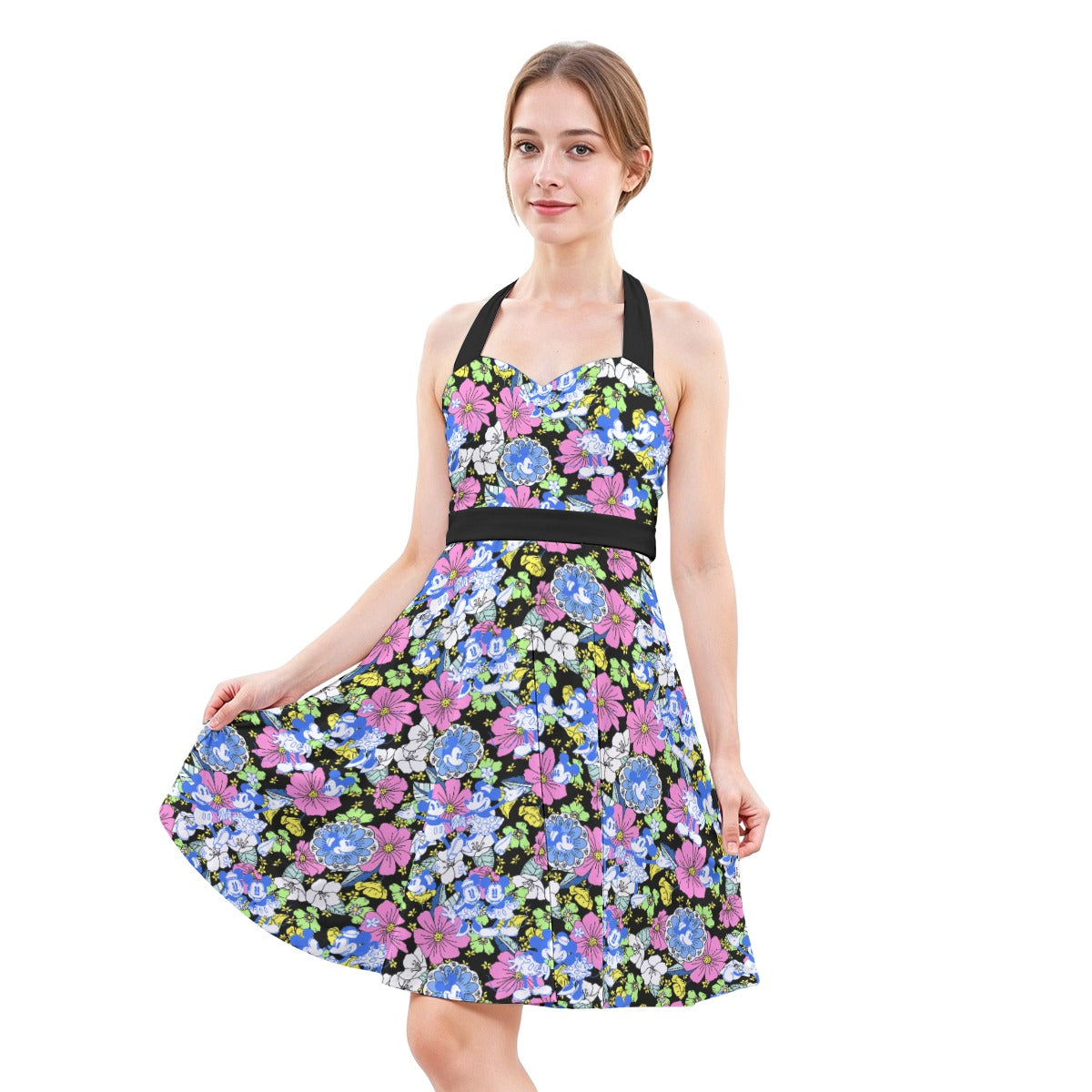 Garden Whimsy - Vintage Mouse Romancennie - Women's Halter Vintage Pocket Dress
