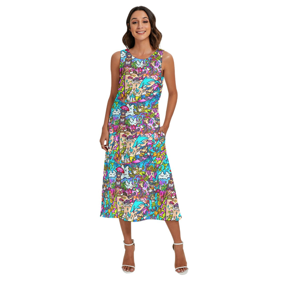 Island Beach Bash - Women’s Diagonal Pocket Midi Dress