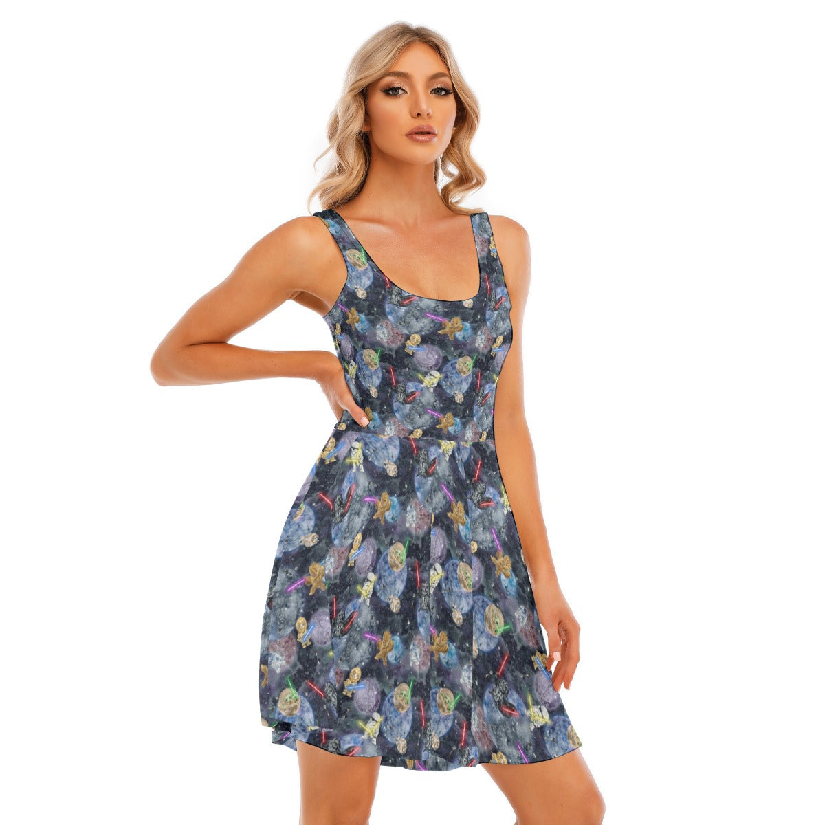 Watercolor Cosmic Battle - Women's Sleeveless Pocket Skater Dress