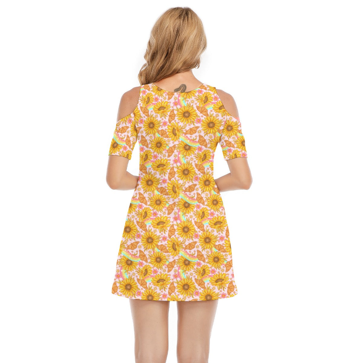 Sunflower Dreams - Women's Cold Shoulder Cotton Dress