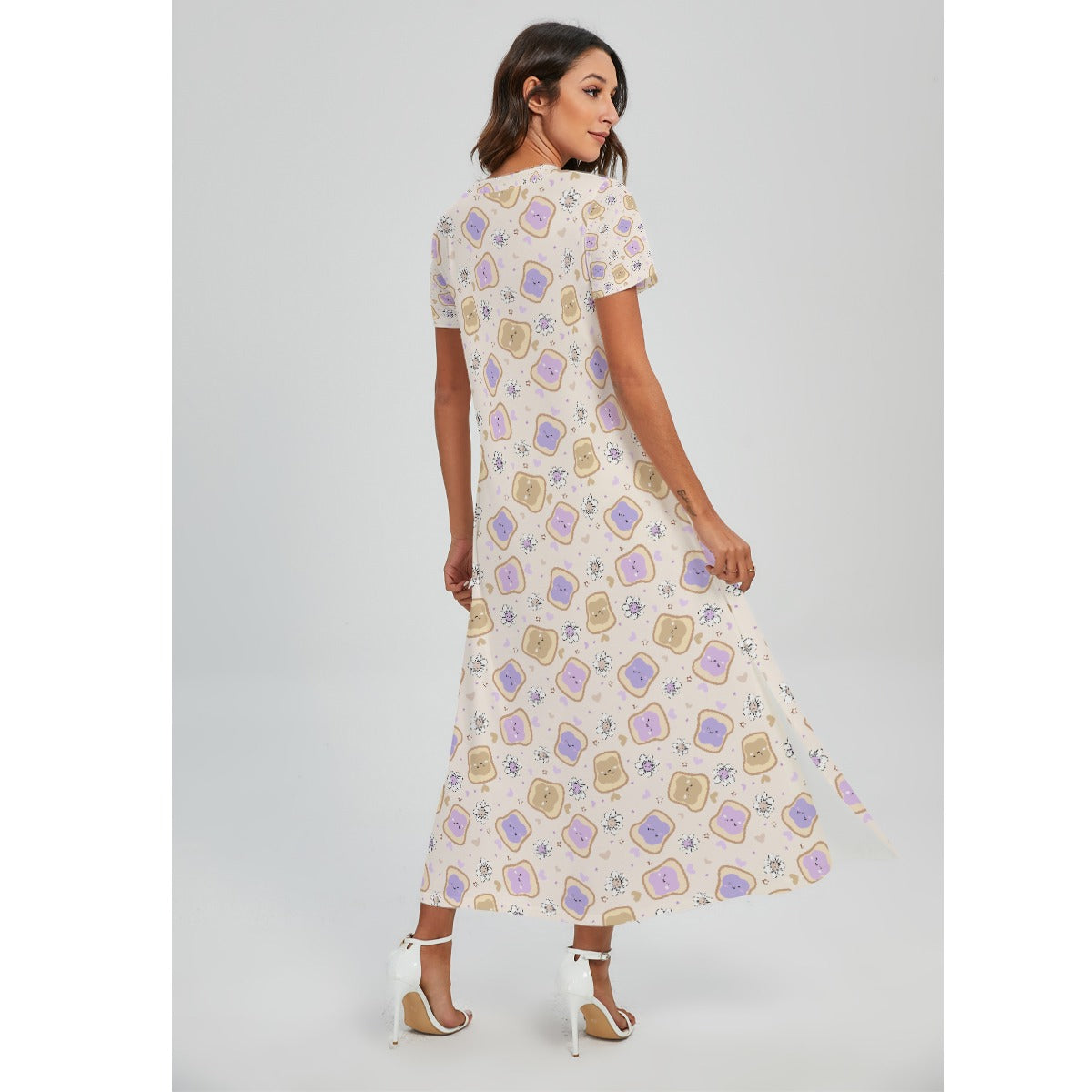 Kawaii Peanut Butter and Jelly Sandwiches - Women's V-Neck Side Split Maxi Dress