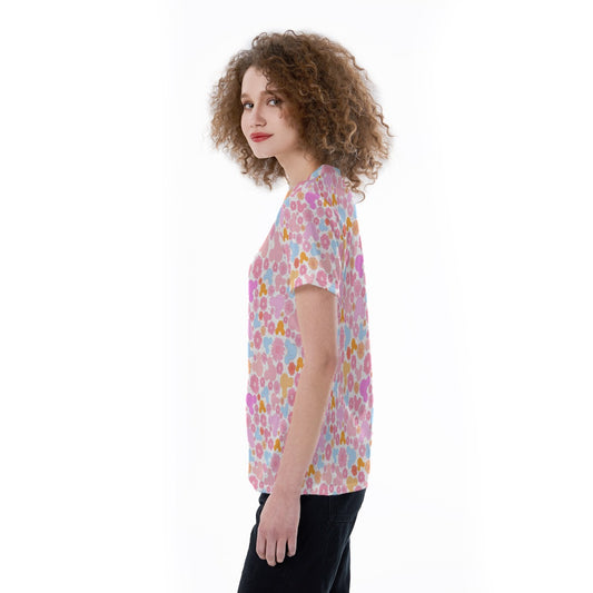 Retro Floral Mouse - Women's Short Sleeve V-Neck T-Shirt