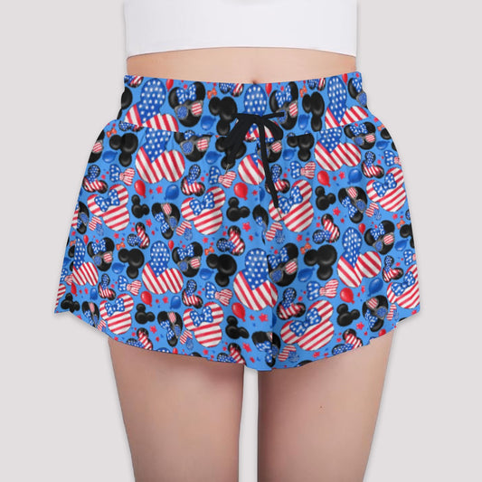 Mouse Fourth of July Celebration - Girls’ Flowy Pocket Shorts