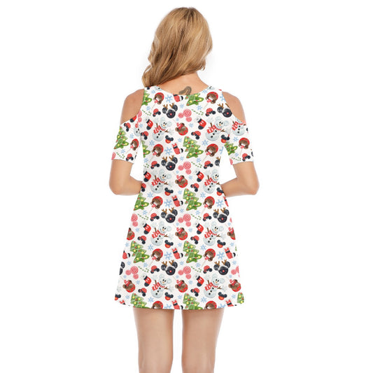 Mouse Magic Christmas - Women's Cold Shoulder Cotton Dress