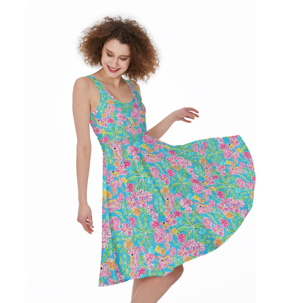 Flamingo Fiesta - Pocket Midi Skater Dress