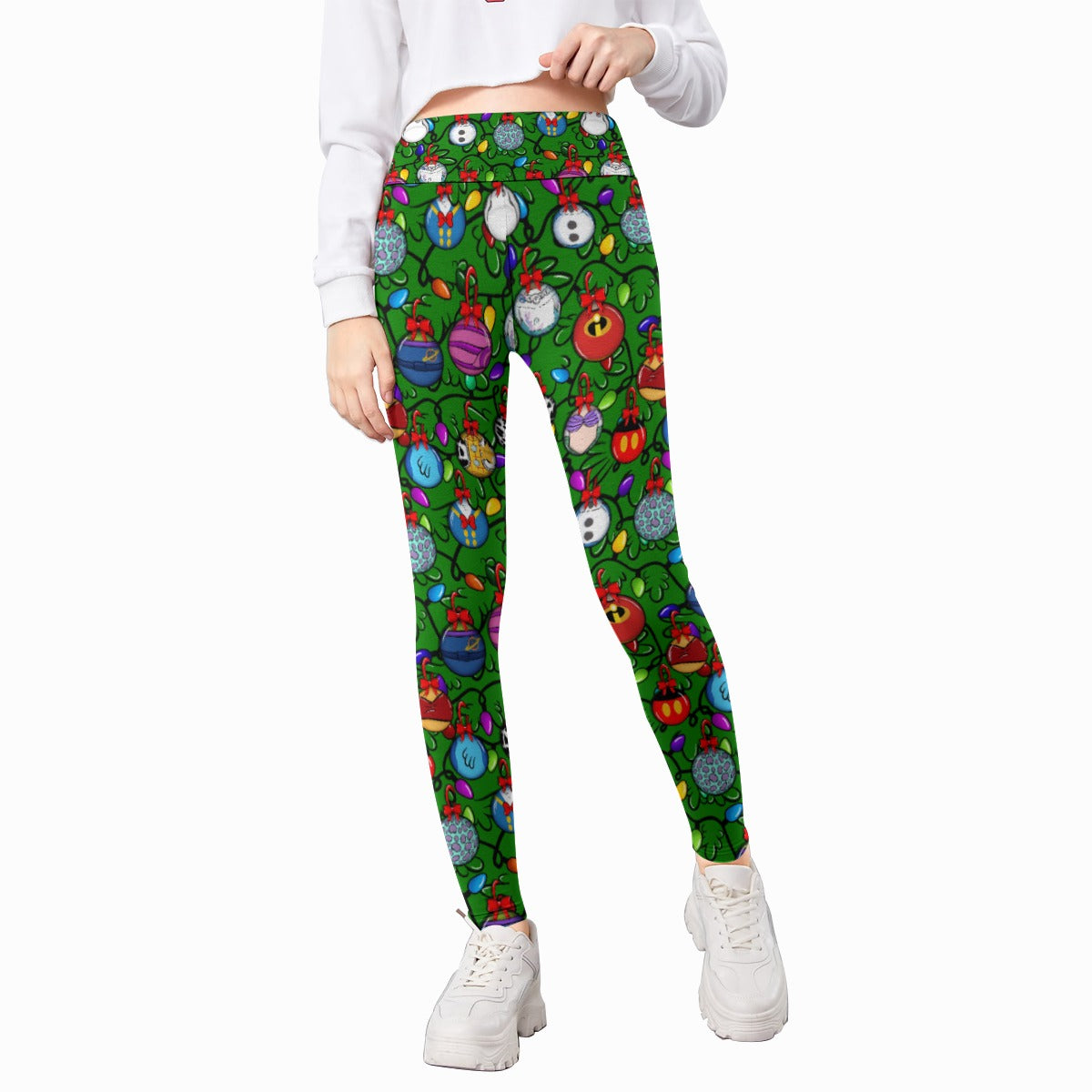 Festive Character Baubles on Green - Kid's Leggings