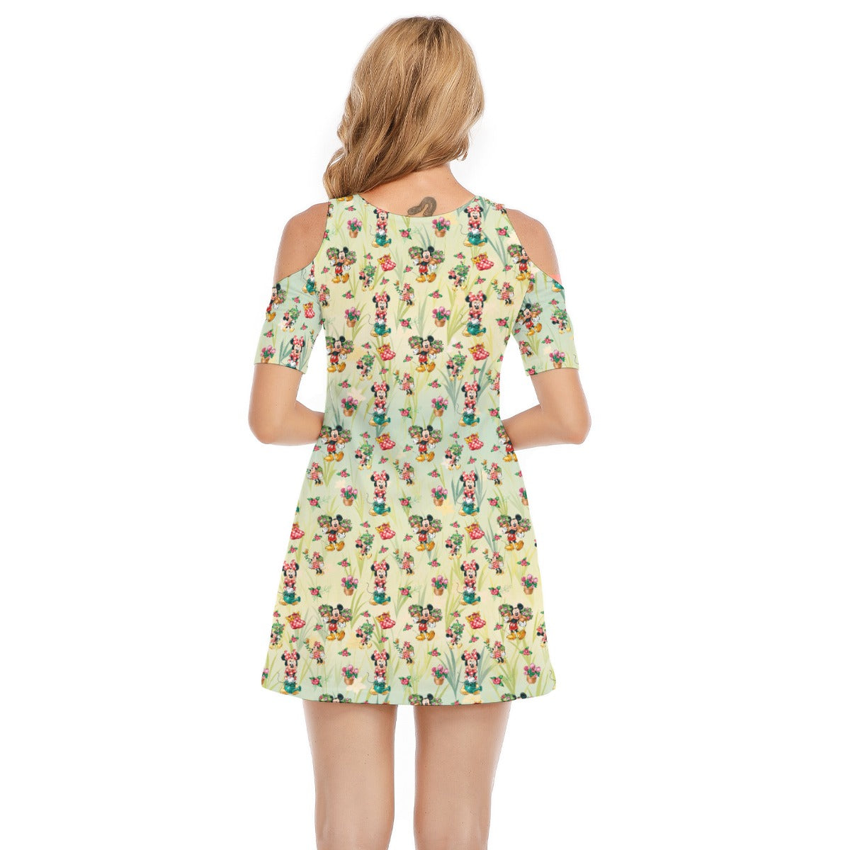 Garden Mouse Helpers at Work - Women's Cold Shoulder Cotton Dress